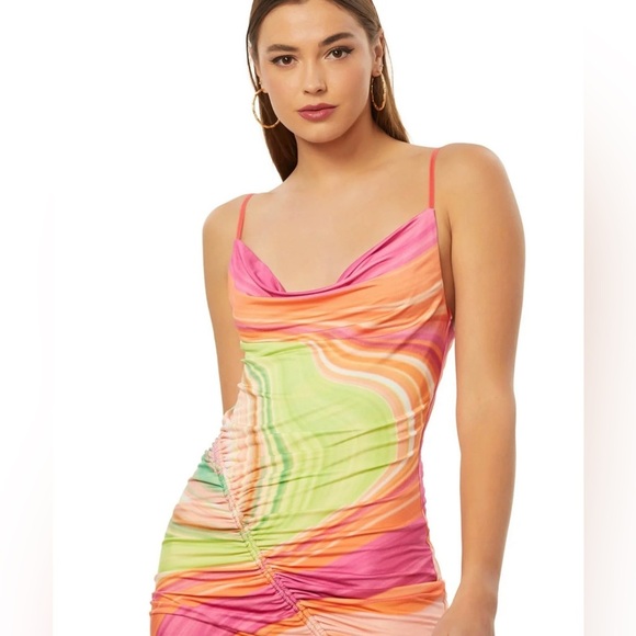 AFRM Palmetto Multicolor Striped Cowl Neck Mini Dress NWOT Small S - Picture 2 of 9